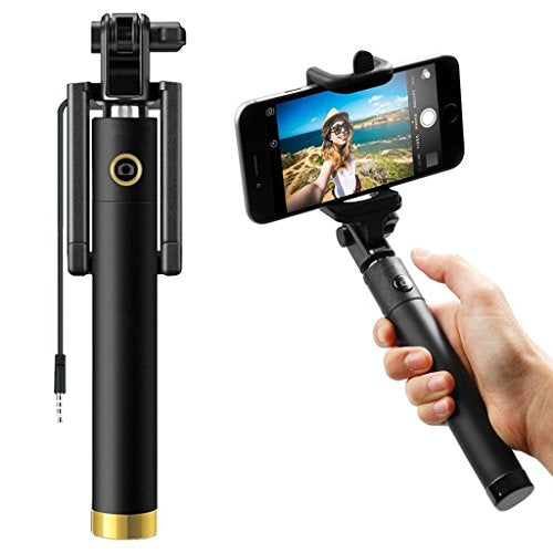 Mini Selfie Stick with Aux Cable and Adjustable Monopod with Built-In Remote