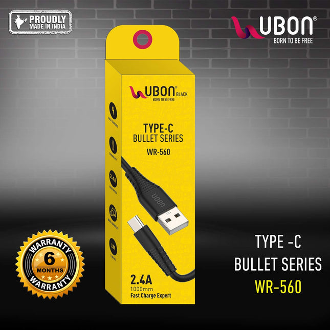 Ubon WR-560 Type-C BULLET SERIES 1m Cable - Super Fast Charging and Data Transfer, Universal Compatibility