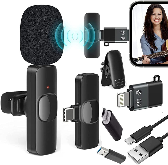 K8 Wireless Collar Microphone - Professional Mic for Android, iPhone, iPad, and All Type-C Devices