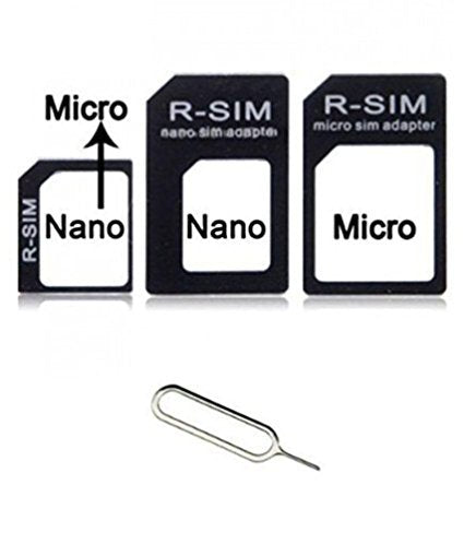 Nosy SIM Card Adapter Nano to Micro and Nano to Regular, Micro to Regular with Eject Pin (Black)