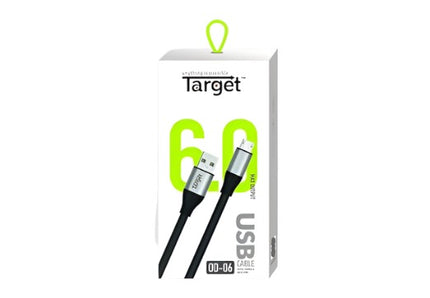 Target OD-06 USB Tangle-free 1 Meter Cable - Fast Charging & High-Speed Data Transmission (Black)