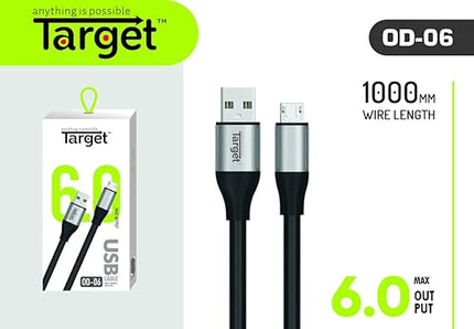 Target OD-06 USB Tangle-free 1 Meter Cable - Fast Charging & High-Speed Data Transmission (Black)