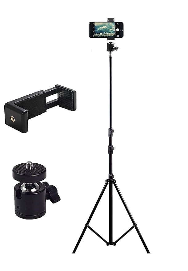 Ultra-Light Portable Tripod Stand - Extendable to 7 Feet with Adjustable Mobile Clip Holder