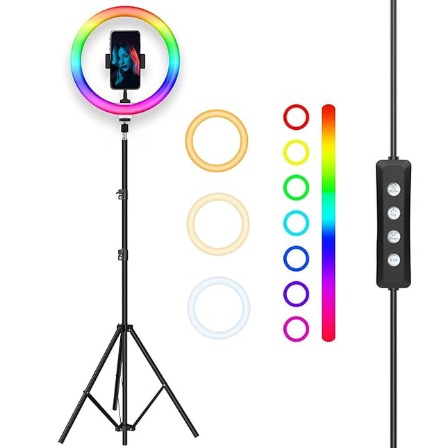 12 inch RGB LED Ring Light with 16 Color Modes Lighting Kit with Stand - Ideal for Camera Photo Studio LED Lighting Portrait YouTube Video Shooting