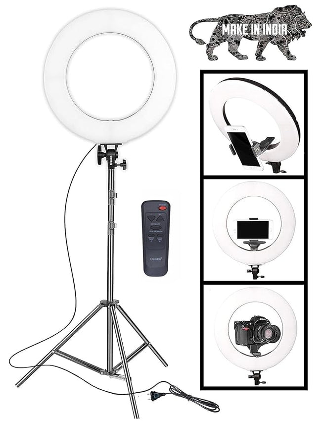 18 Inches LED Ring Light with 65W Output - Adjustable Color Temperature - Wireless Remote Control