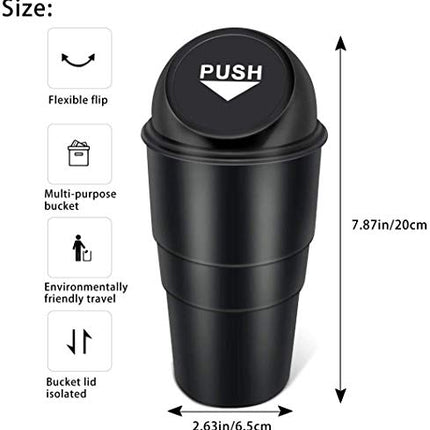 Mini Car Trash Bin Can Holder Dustbin - Black (L 17 x W 6.5 cms, Plastic, Manual-Lift)