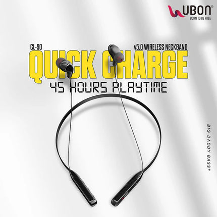 Ubon Quick Charge CL-50 Wireless Neckband - Immersive Stereo Sound and Lightning-Fast Charging