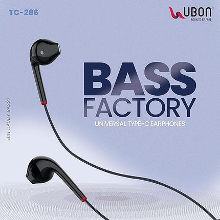 UBON TC-286 in-Ear Wired USB Universal Type C Interface Earphones with 1.2 Metre Cable, 10mm Drivers