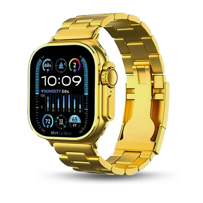 Ultra 2 Golden Smartwatch with Bluetooth Calling, Wireless Charge, Multiple Watch Faces