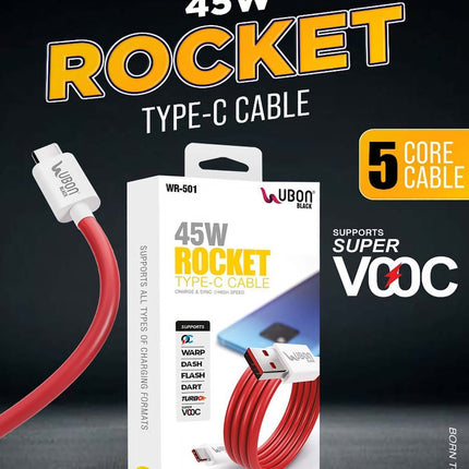 Ubon WR-501 Rocket Series Super Fast Type-C Cable - Rapid Charging and Data Transfer
