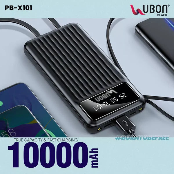 UBON PB-X101 10000mAh Power Bank USB Adapter (Black) - Your On-the-Go Charging Companion